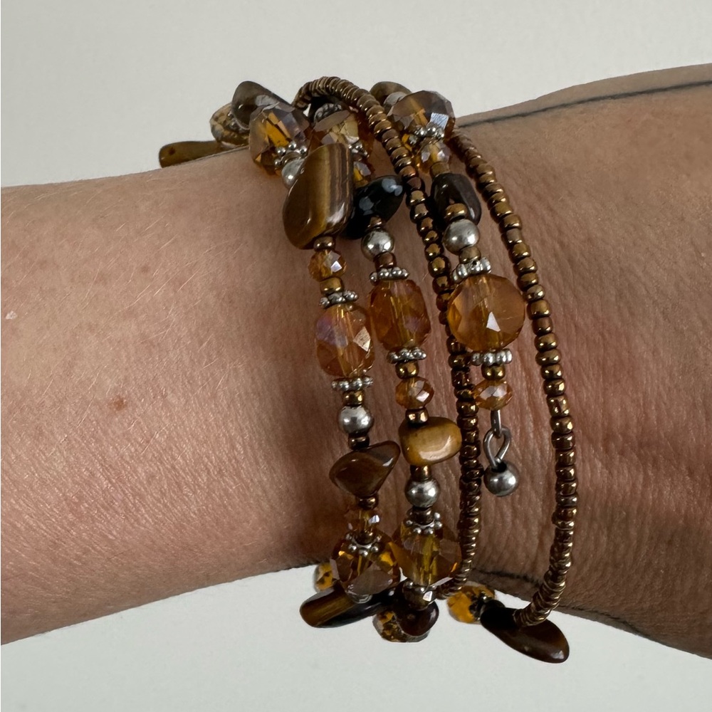 Stone & Bead Brown Multi-Strand Wrap Bracelet - Unbranded
